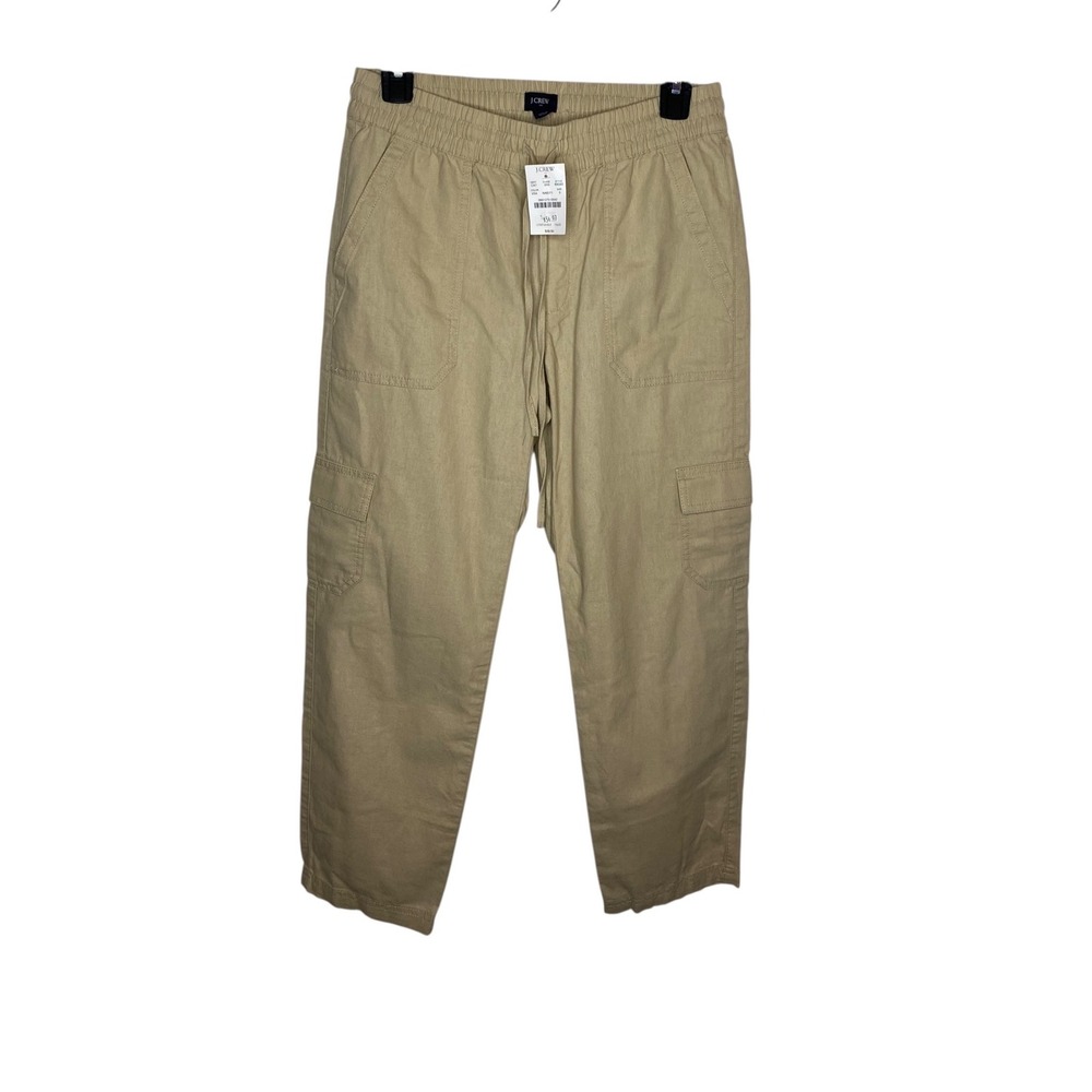 J.Crew Womens Khaki Linen Cotton Cargo Pants Tan Pull On Size 0 NWT